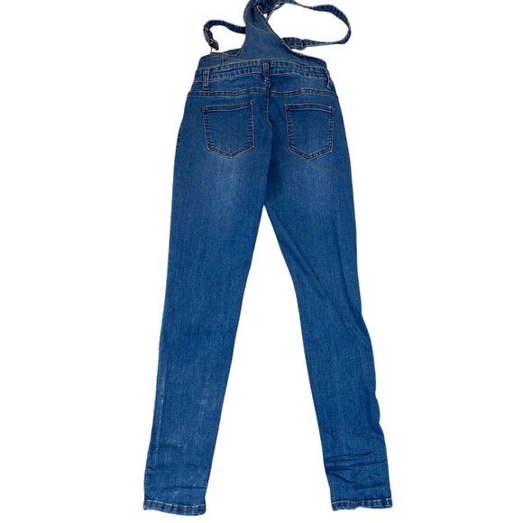 Love Moda Women's Overalls Small Bib Skinny Distressed Casual Y25 Blue Denim - Picture 2 of 11